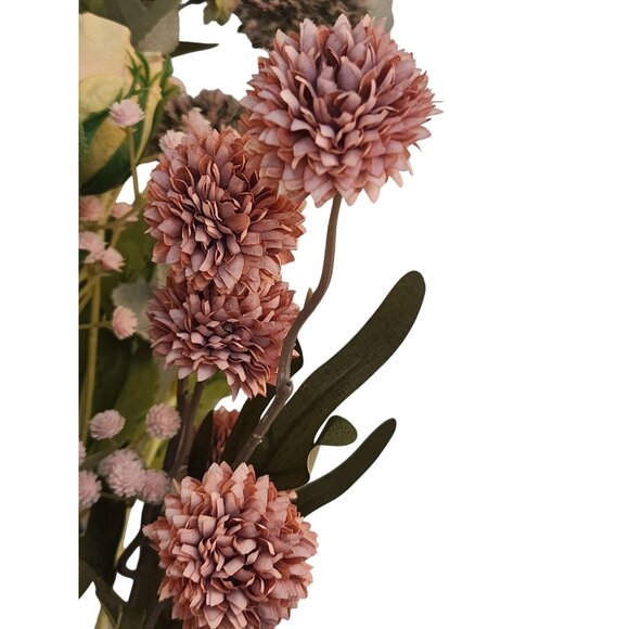 Artificial Wildflower Bouquet Roses, Thistles & Wild Blooms in Pink & Peach, Fau - Picture 4 of 15